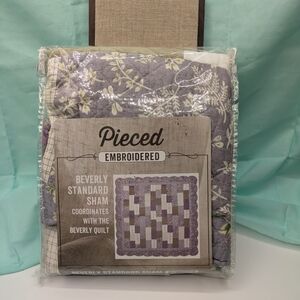 Pieced Sham -Beverly Purple .Green, White Standard Sz 20 In X 26 In, 100% Cotton